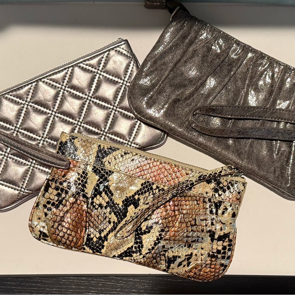 Metallic and Snakeskin Wristlet Set